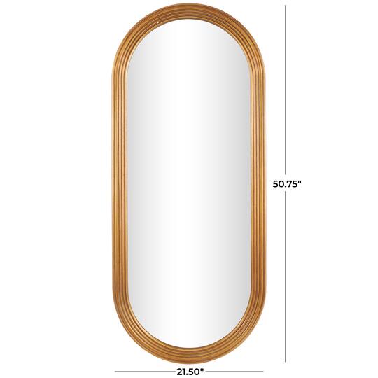 Brown Wooden Oval Wall Mirror with Dimensional Carved Frame